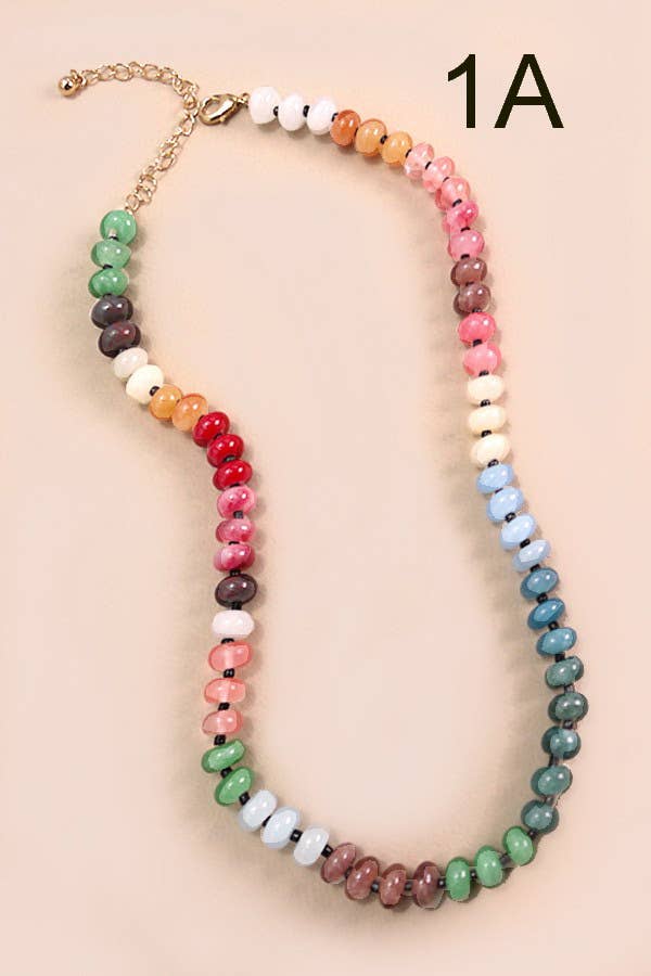 Multicolor Natural Agate Semi Precious Bead Necklace