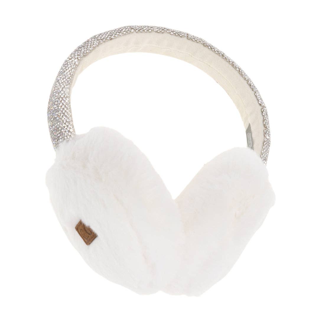 Faux Fur Rhinestone Band Earmuff - Posh West Boutique