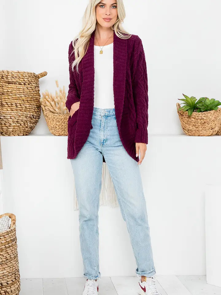 Soft Cozy Essential Everyday Wine Knit Cardigan - Posh West Boutique