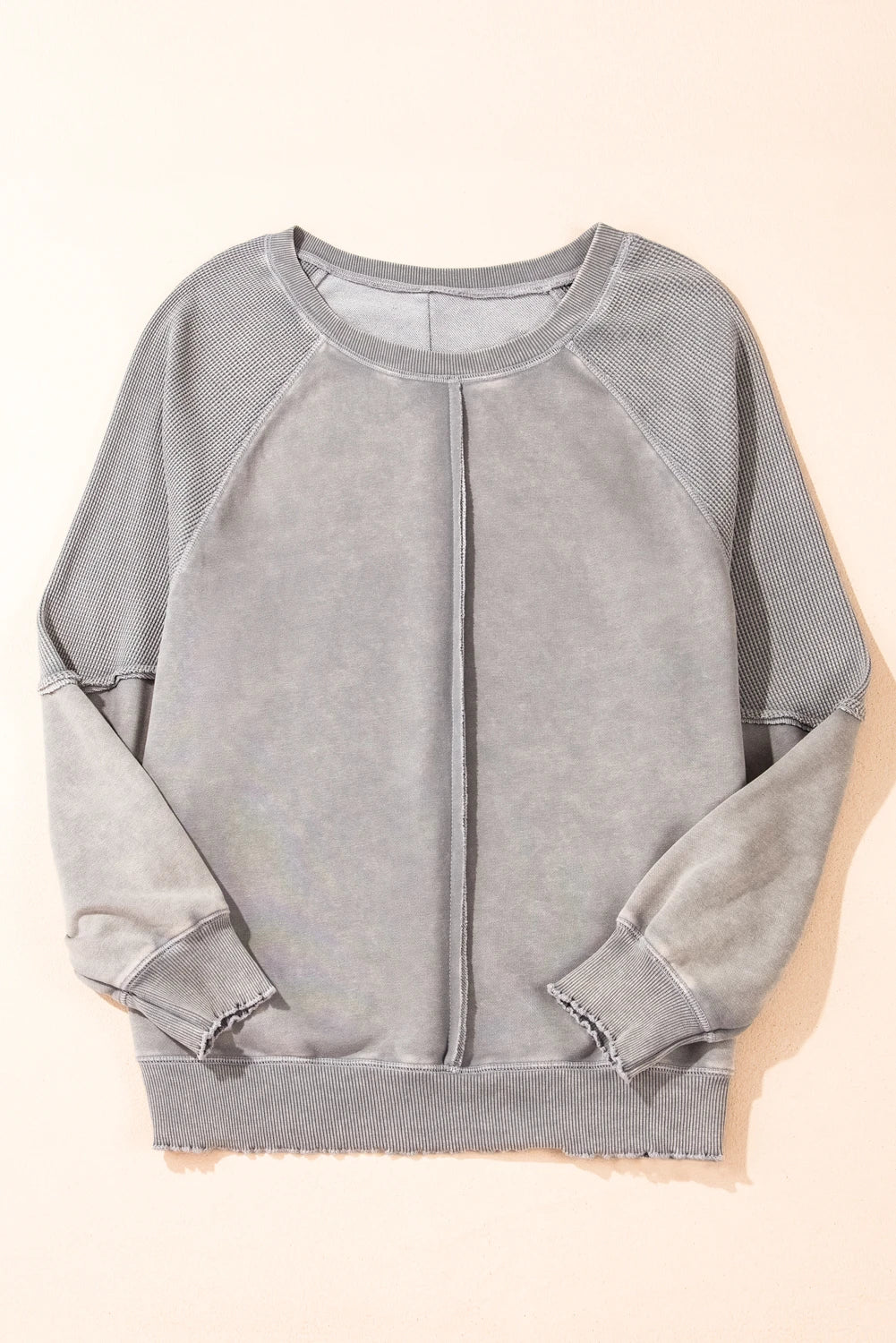 Light Grey Waffle Knit Raglan Sleeve Sweatshirt