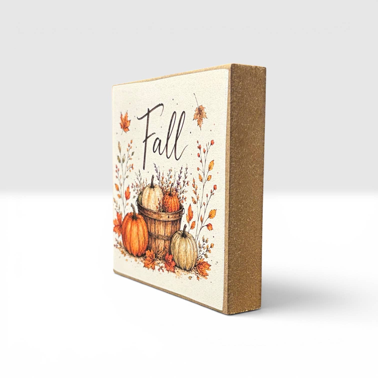 Fall Pumpkin Basket Decor Block Print