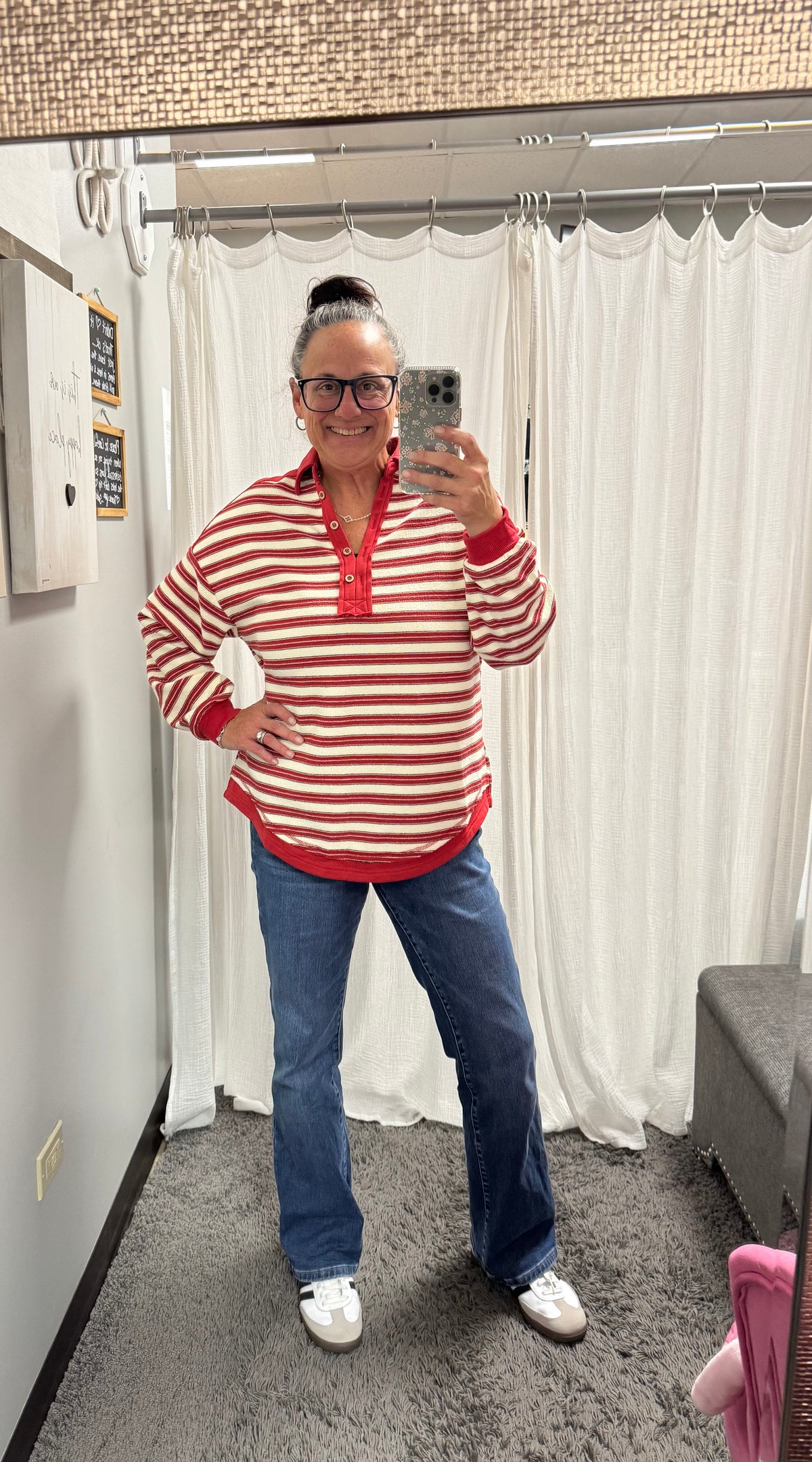 Red V Neck Striped Rugby Top | Posh West Boutique