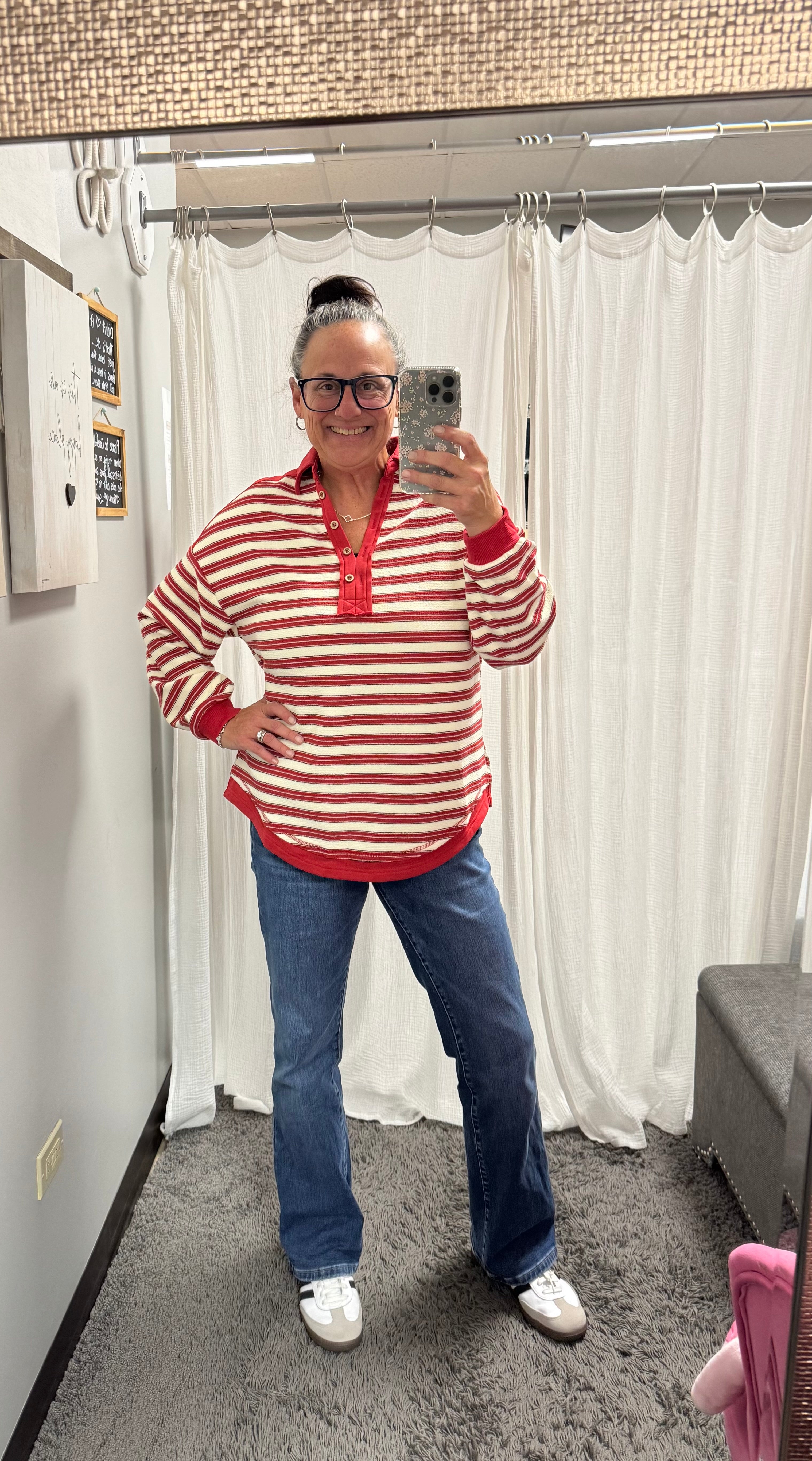 Red V Neck Striped Rugby Top