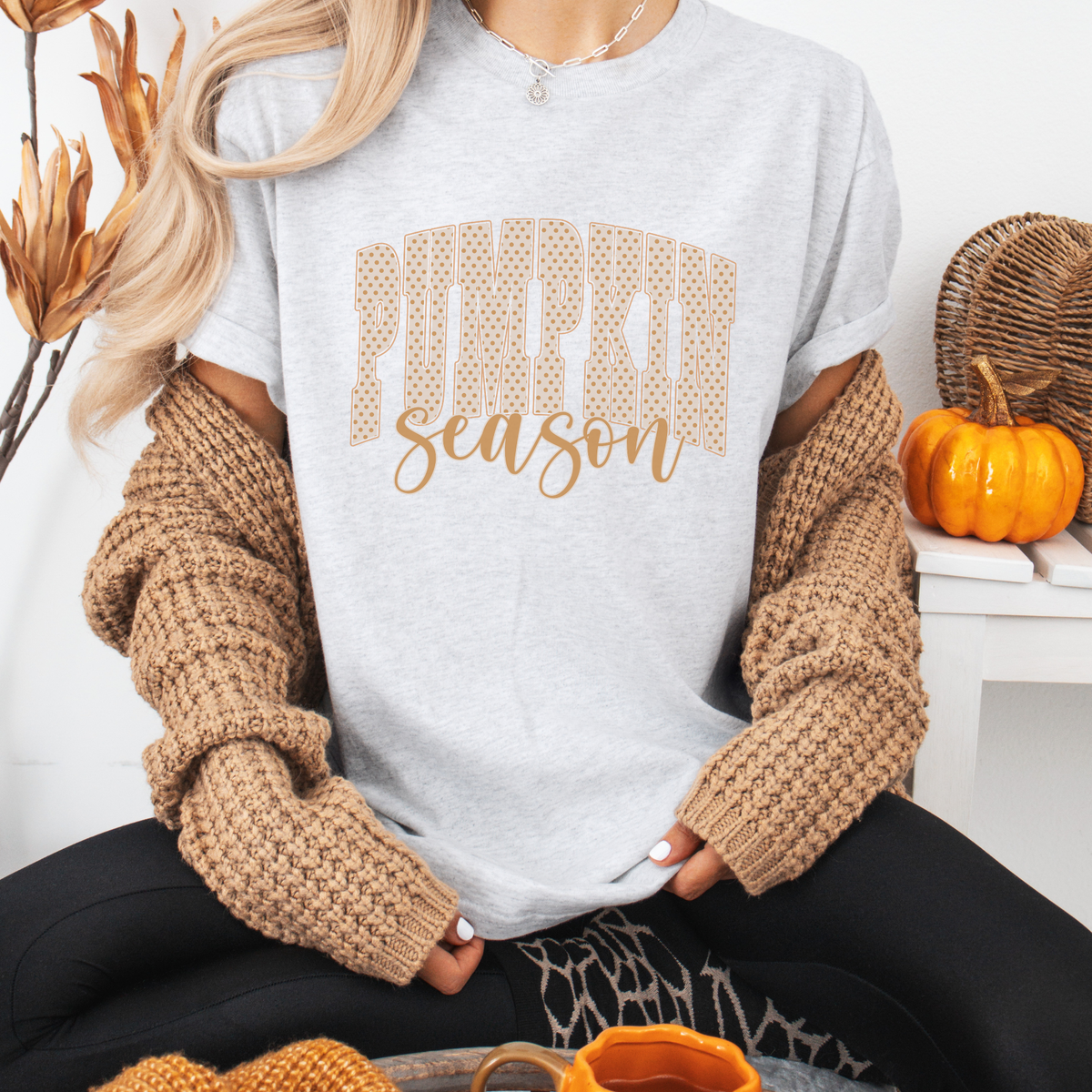Orange Pumpkin Season Polka Dot T-Shirt