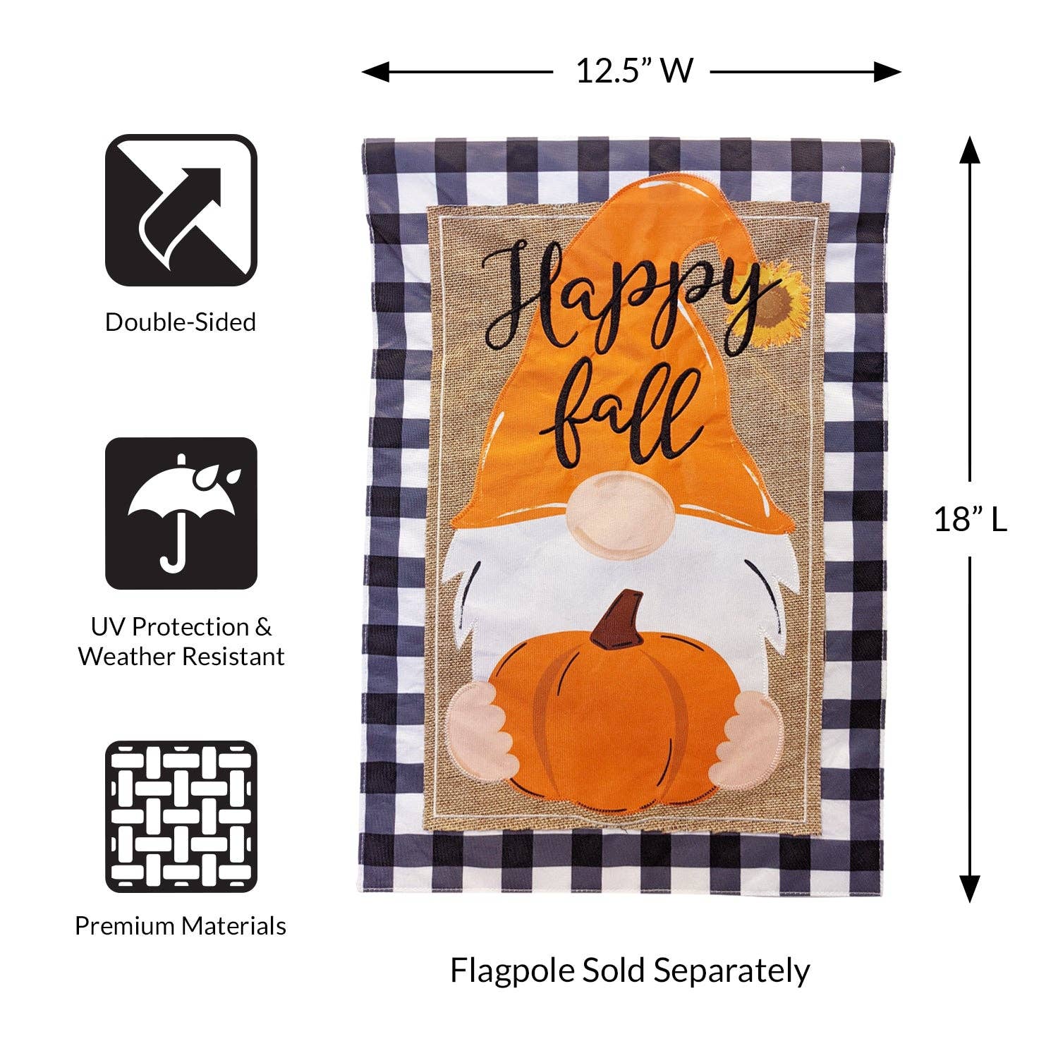 Fall Gnome Burlap 2-Sided Garden Flag - Posh West Boutique