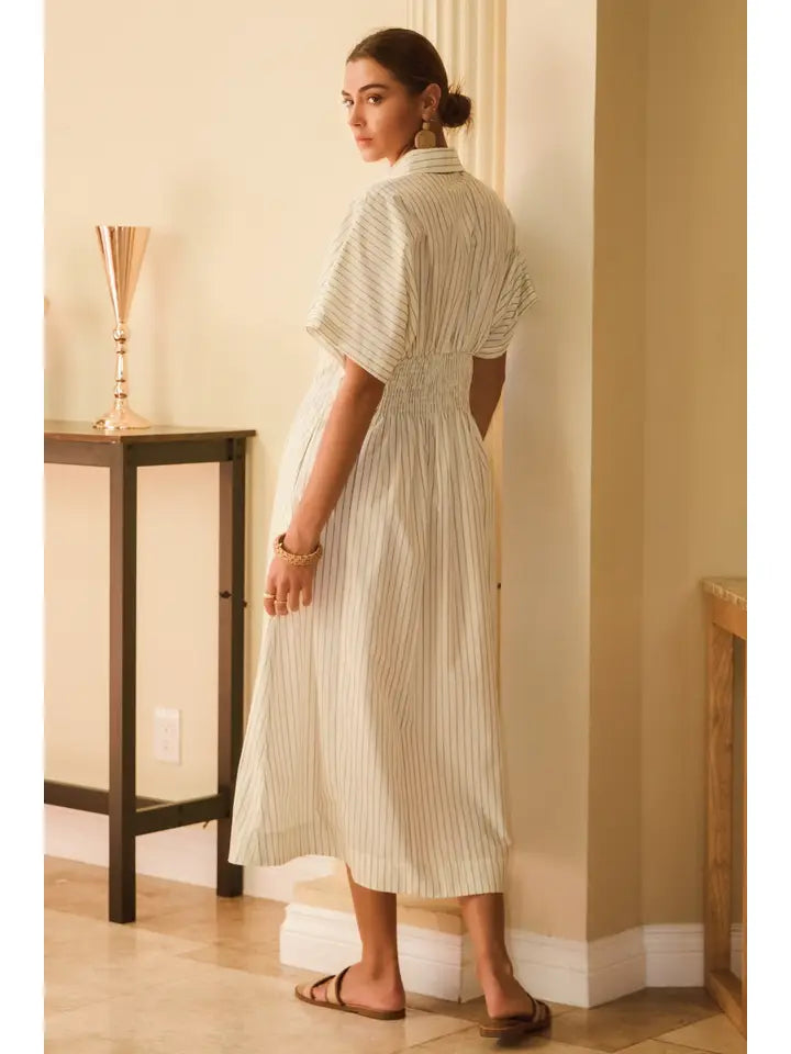 Pin Striped Cotton Poplin Midi Shirt Dress - Posh West Boutique