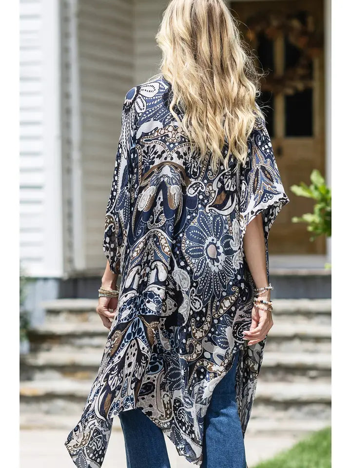 Blue Paisley Winderme Kimono - Posh West Boutique