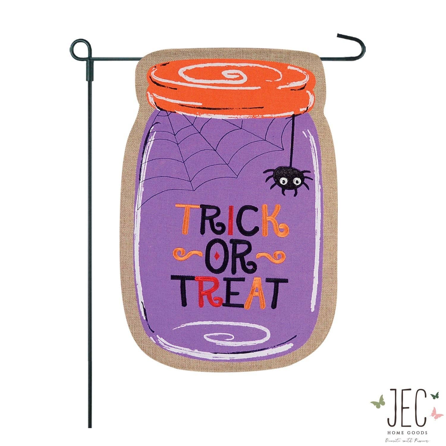 Trick or Treat Mason Jar Burlap 2-Sided Garden Flag - Posh West Boutique