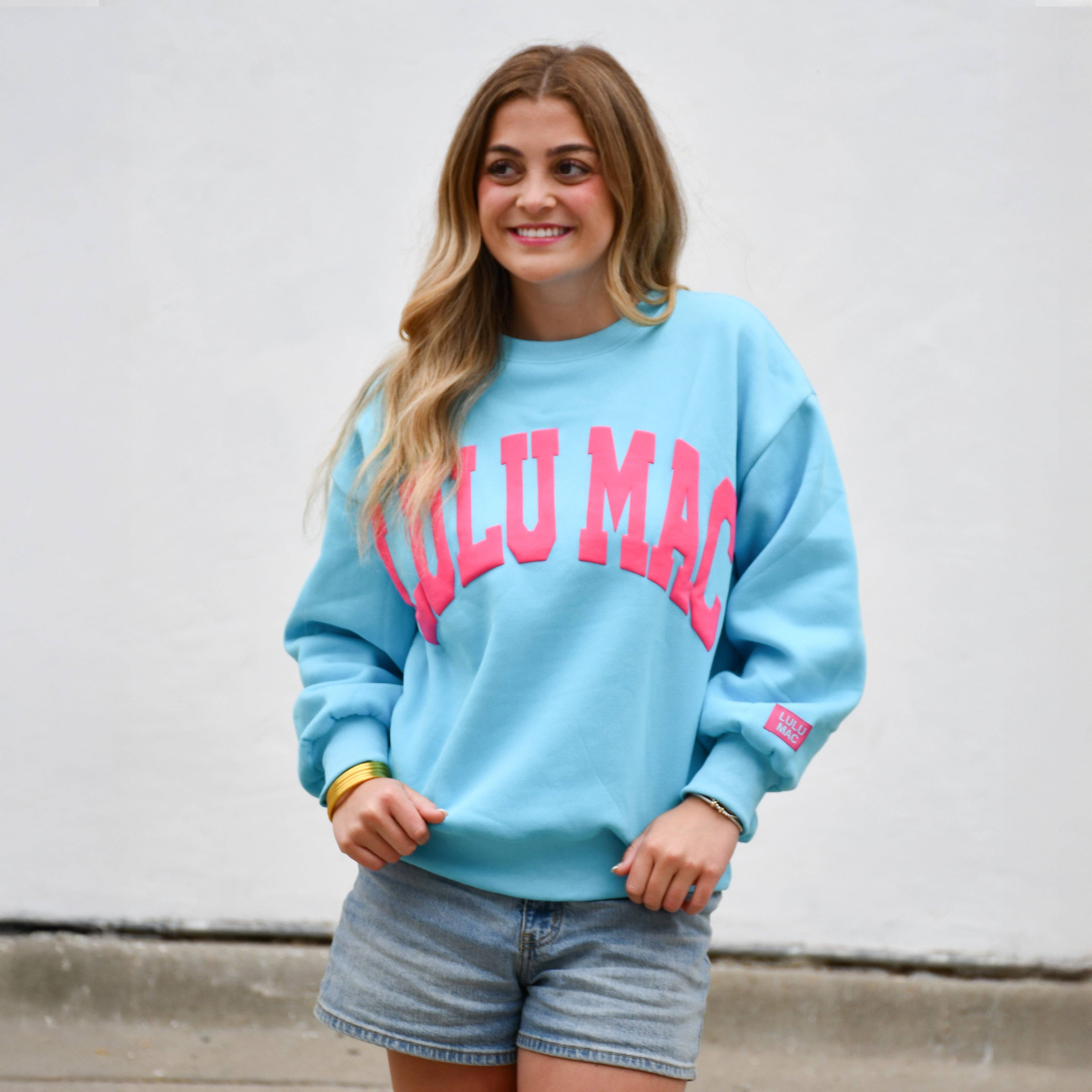 Blue and Hot Pink Puff Letter Sweatshirt