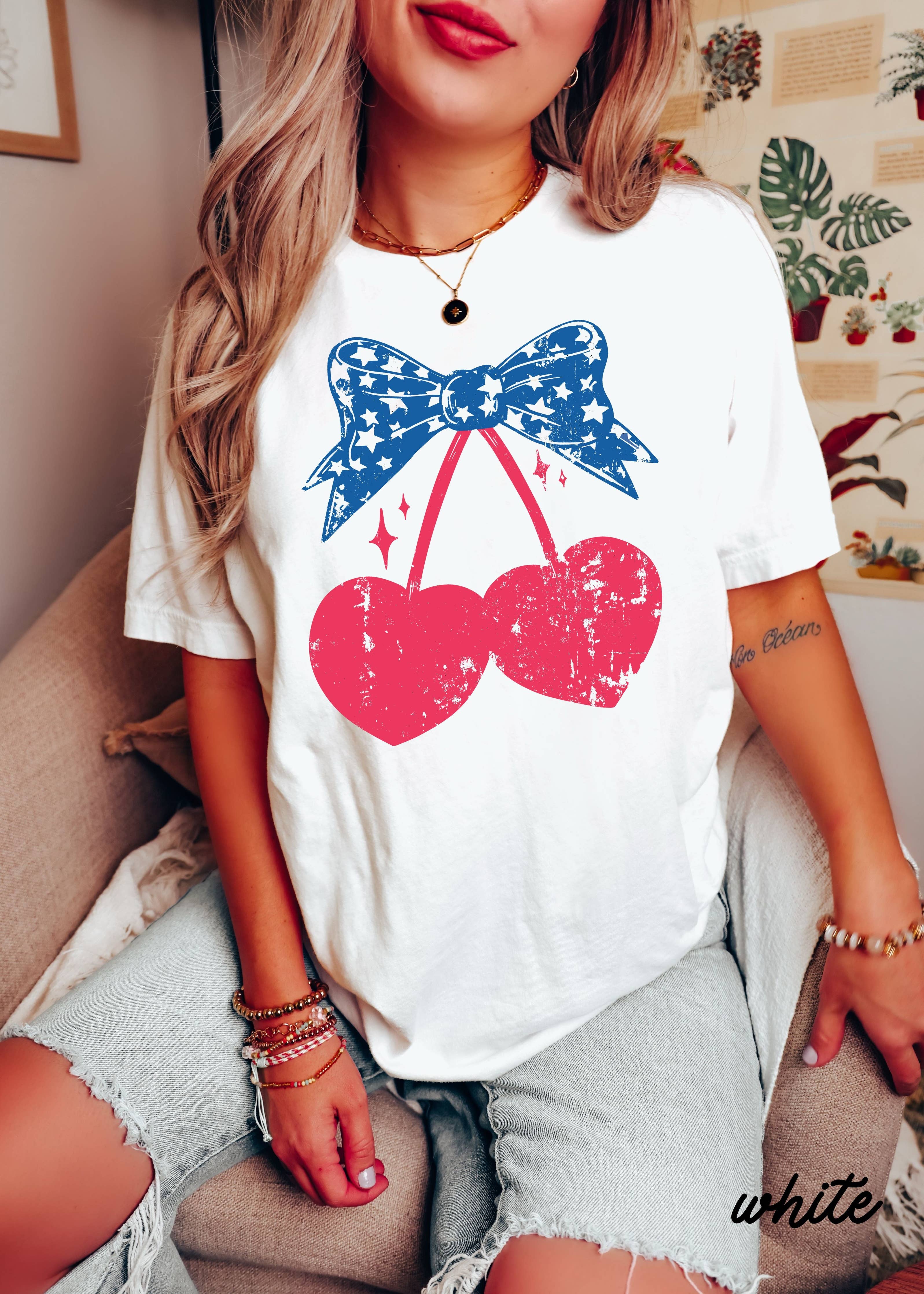 Cherry Coquette with Bow Stars Tee - Posh West Boutique
