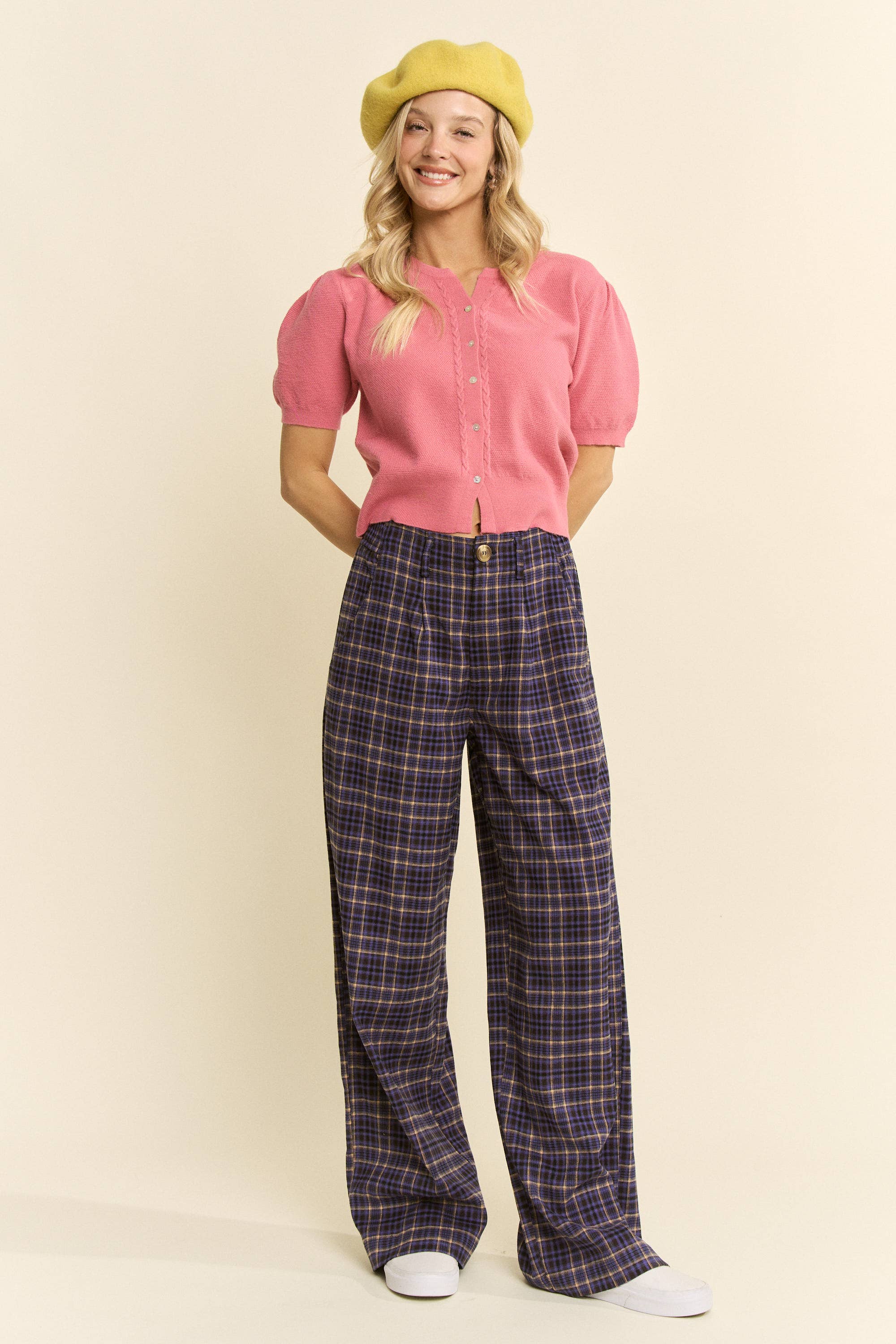 Sweet Pink Puff Sleeve Knit Cardigan