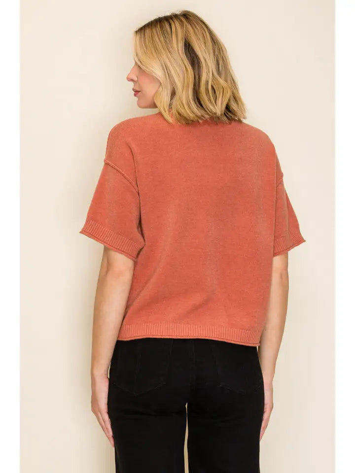 Clay Mock Neck Pocket Knit Sweater
