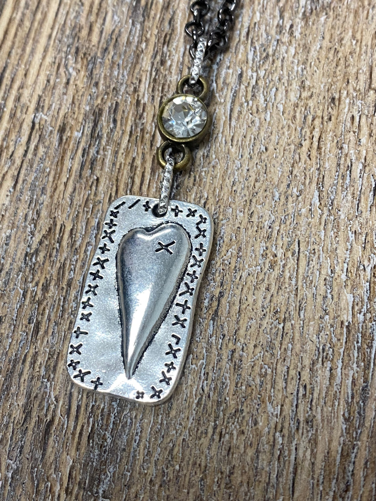 Silver & Gunmetal Necklace with Heart Pendant - Posh West Boutique
