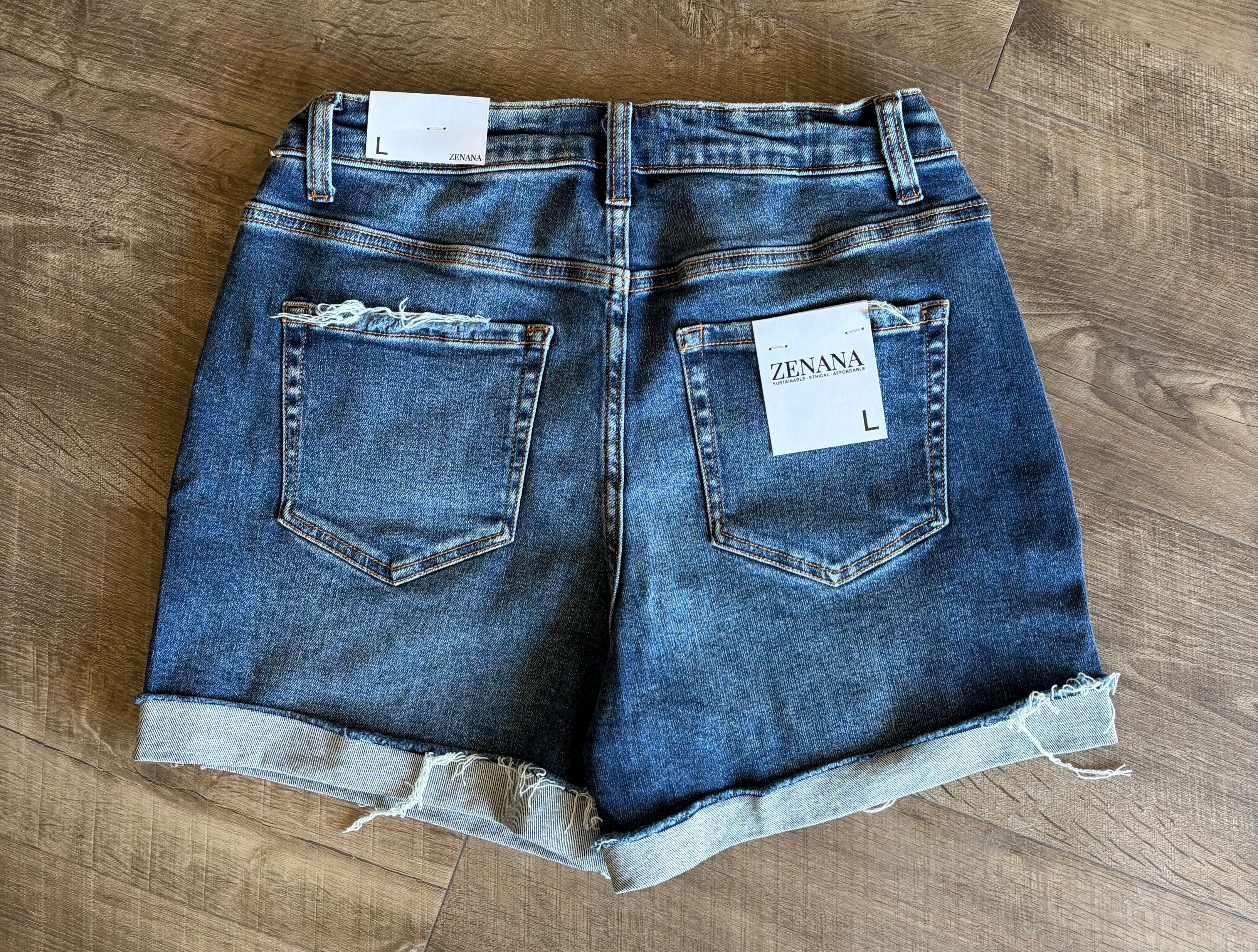Zenana Distressed Cuffed Raw Hem Denim Shorts - Posh West Boutique