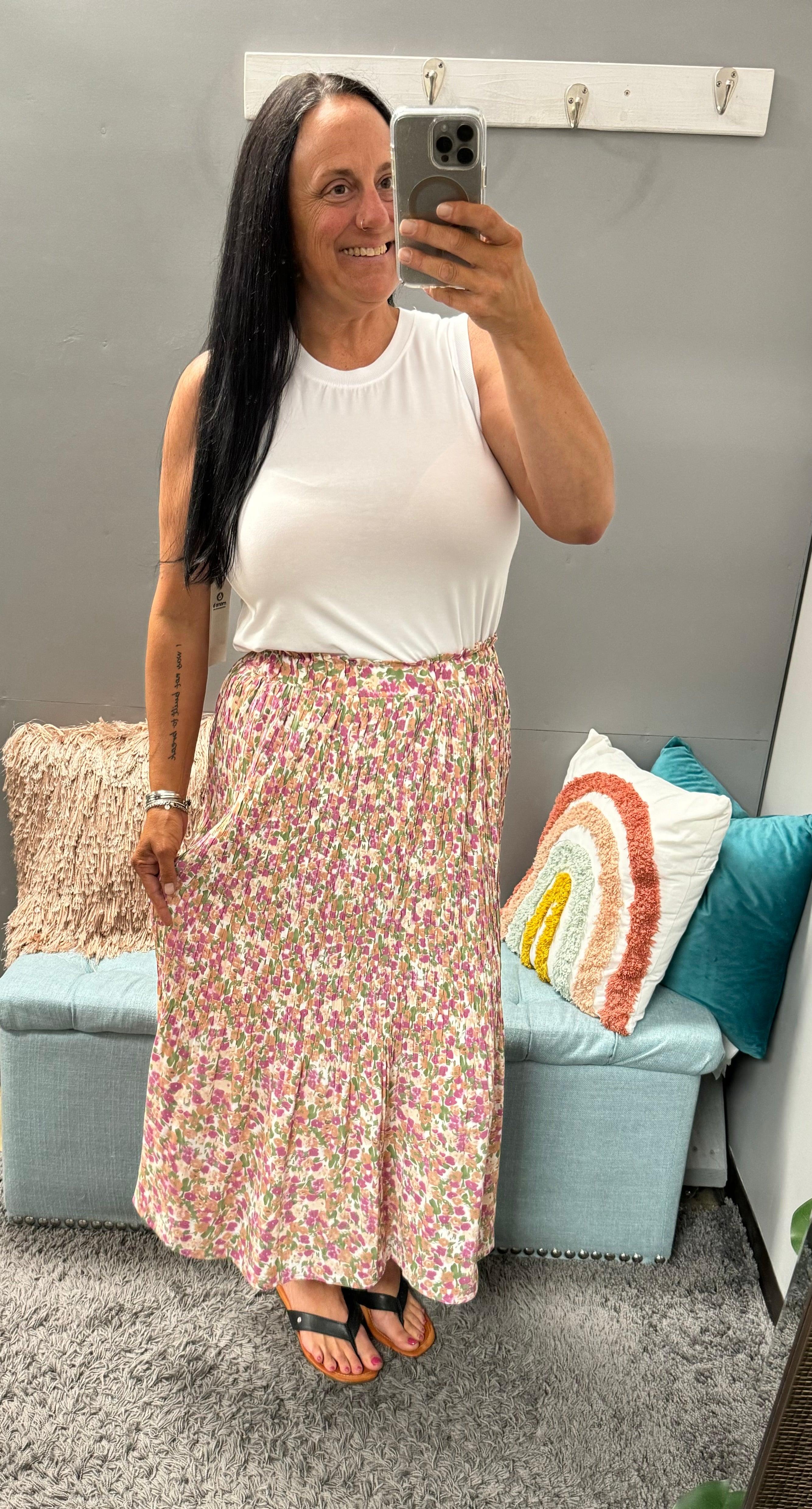 Pink Floral Pleated Skirt - Posh West Boutique