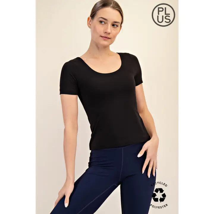 Black Recycled Butter Round Neck Top - Posh West Boutique