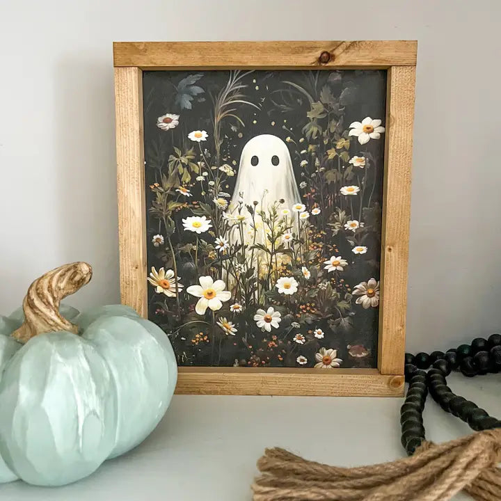 Ghost in Flower Field Wood Frame Sign - Posh West Boutique