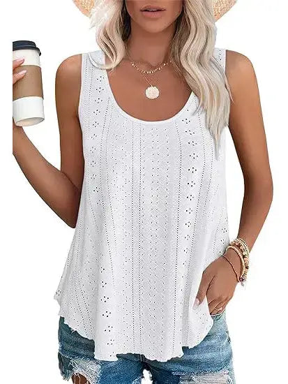 Solid White Textured Sleeveless Tank Top