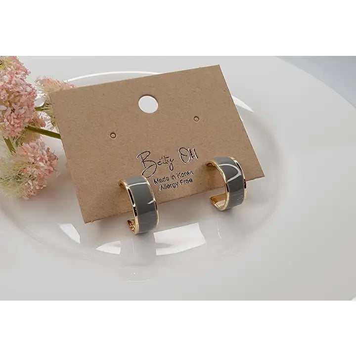 Betty Oh Enamel Gold and Grey Hoops - Posh West Boutique