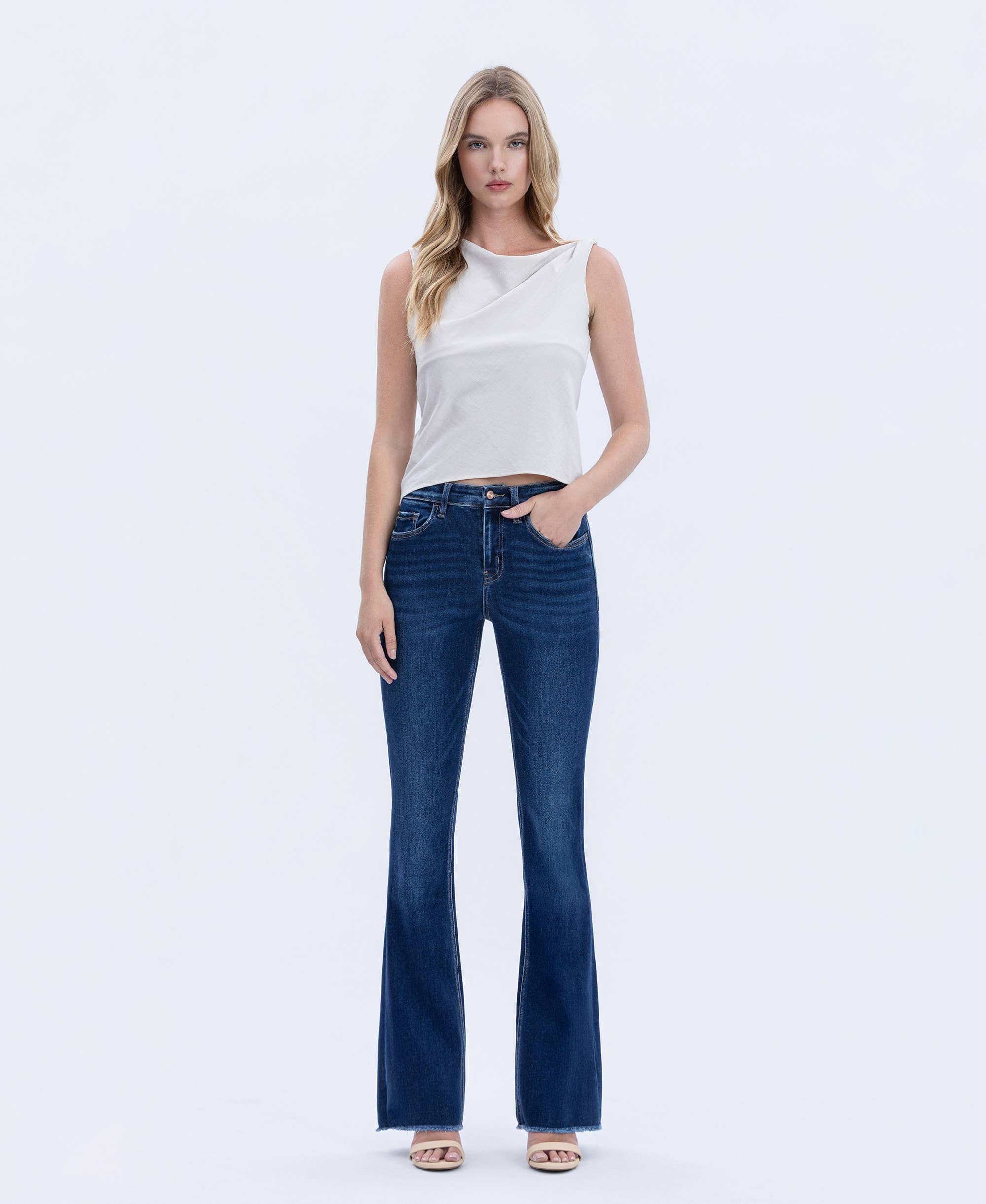 Vervet High Rise Raw Hem Dark Wash Bootcut Jean