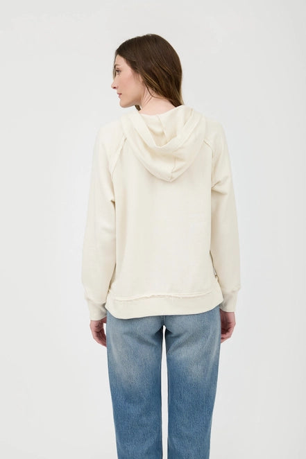 Cream Hooded V Neck Long Sleeve Knit Top - Posh West Boutique