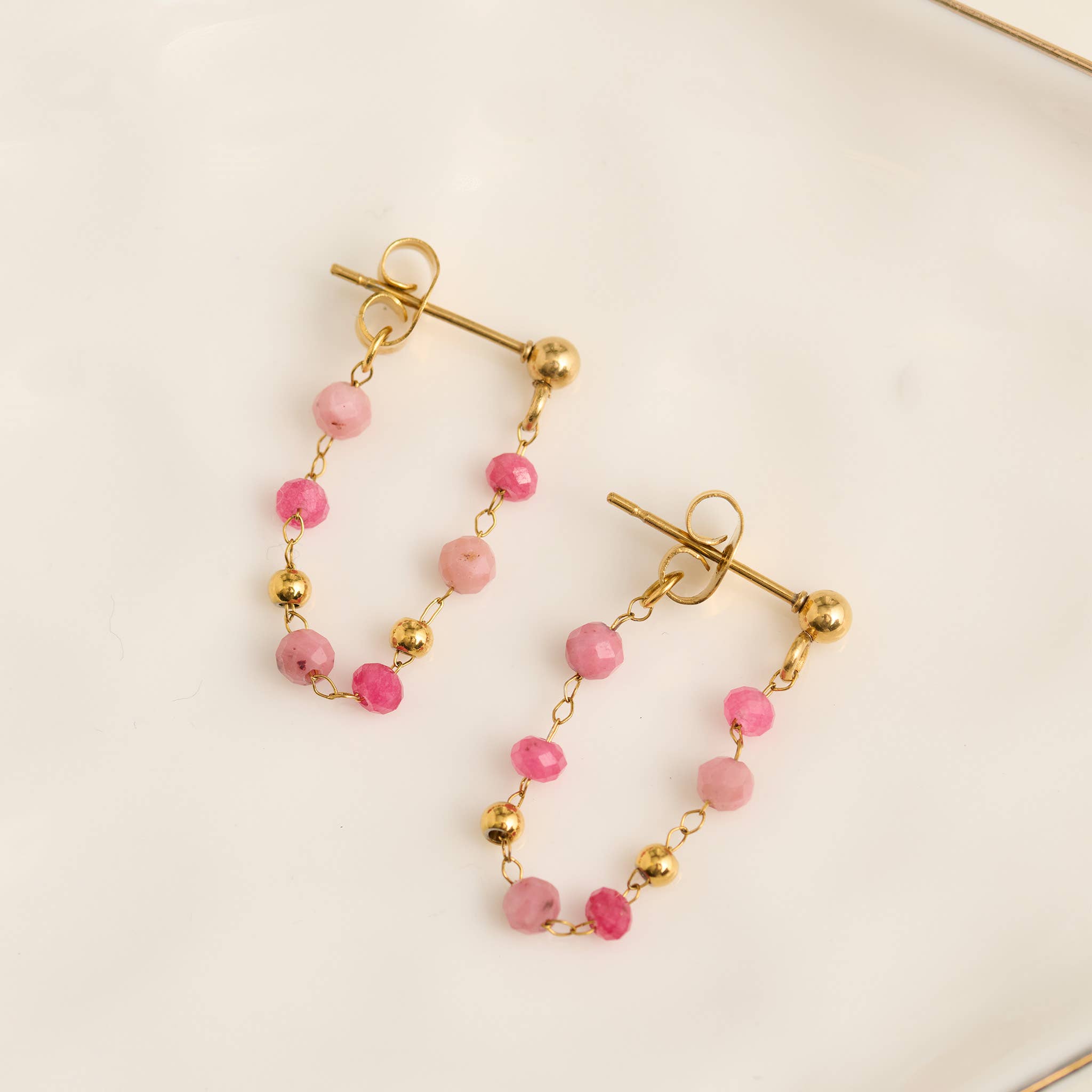 Waterproof Earrings Gemstone Beaded Drop Narelle Gold: Tiger's Eye