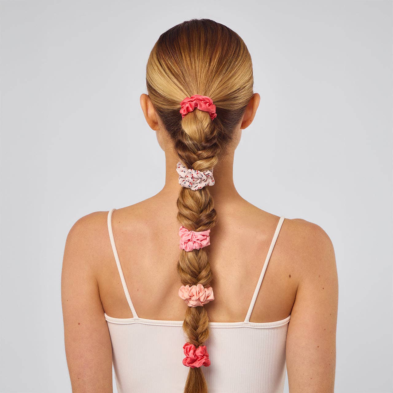 Ruched Satin Scrunchies 5pc Set - Assorted Cherry Blossom - Posh West Boutique