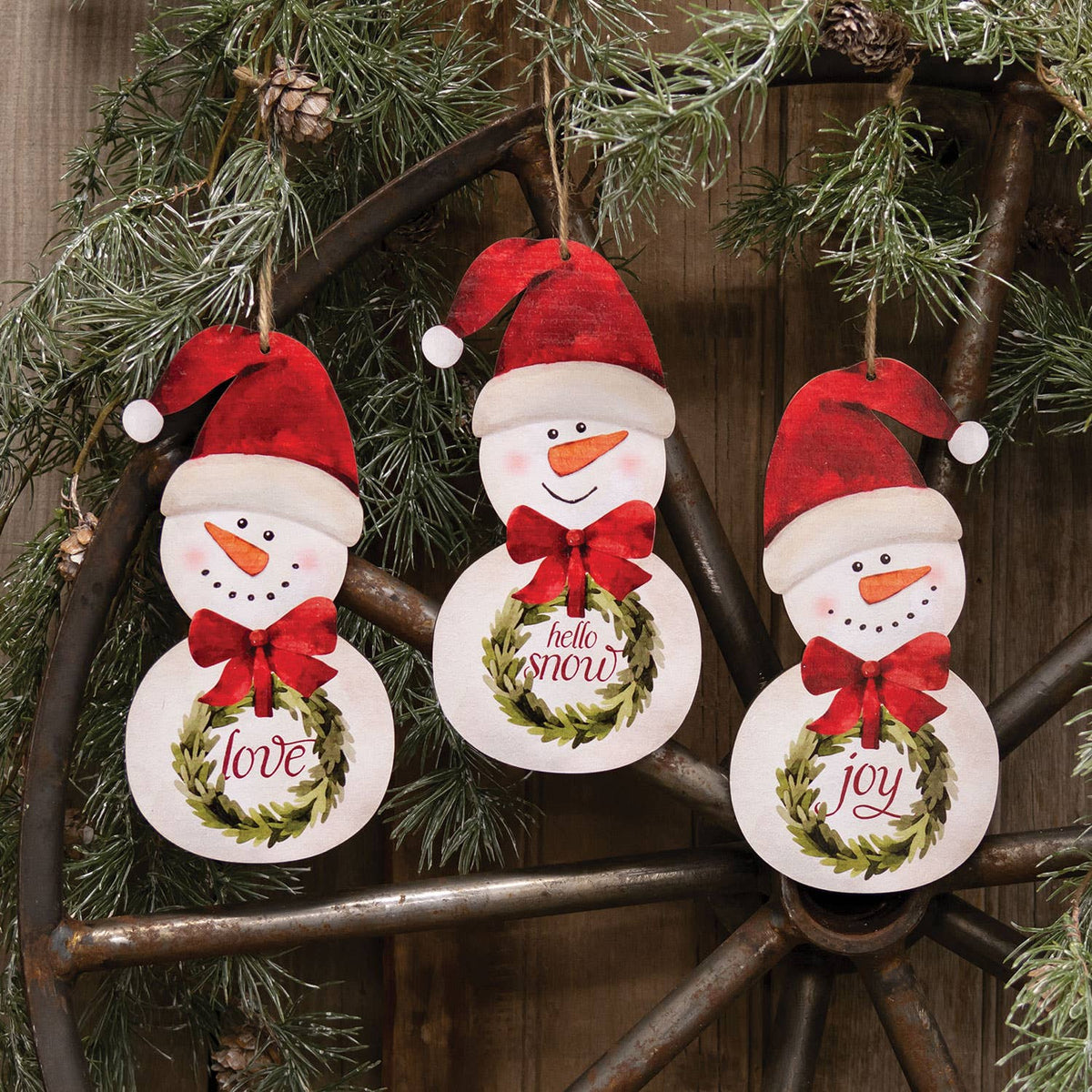 Hello Snowman w/Wreath Ornament, 3 Assorted