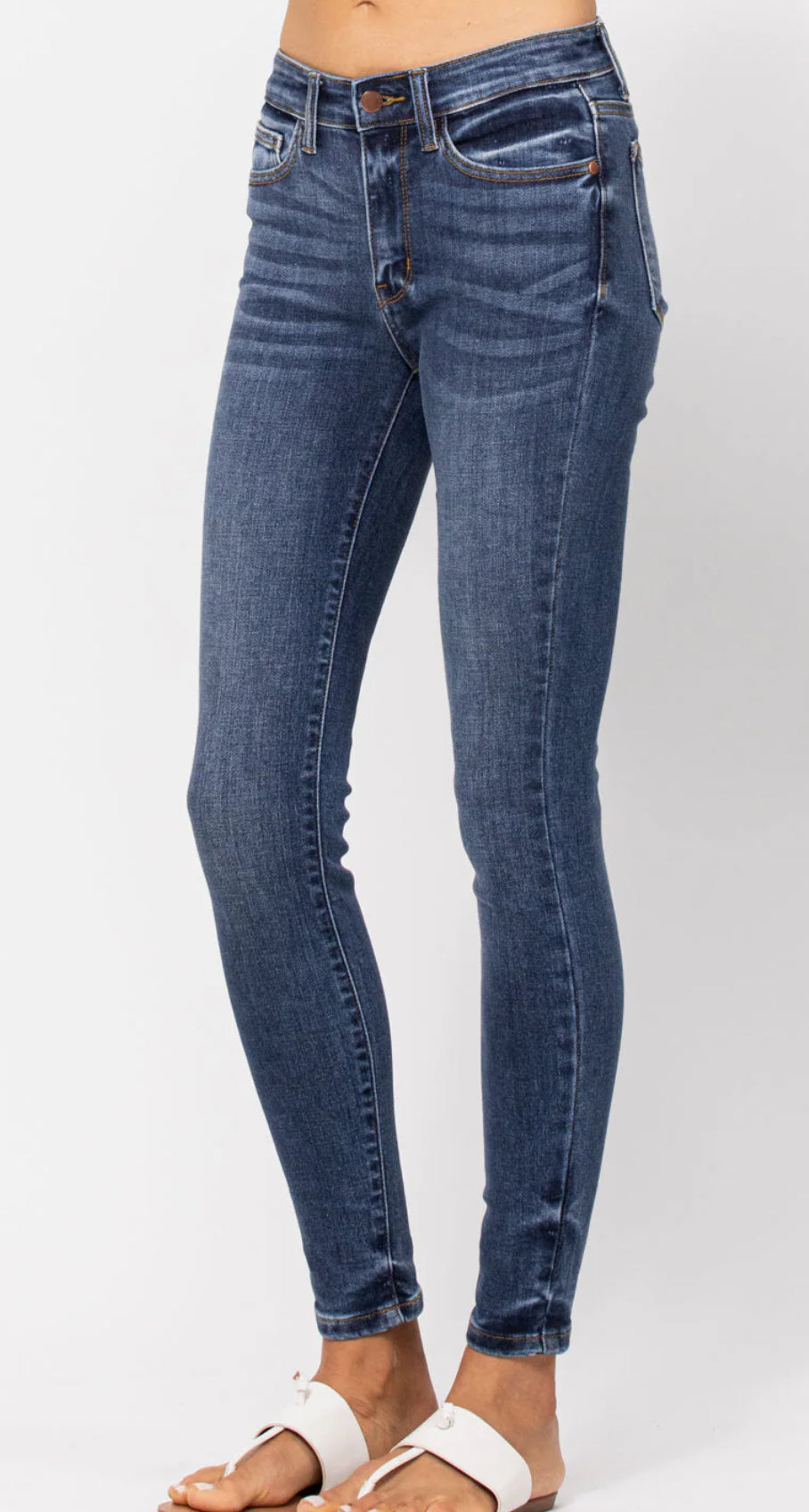 Judy Blue Mid-Rise Skinny w/ Handsand - Posh West Boutique