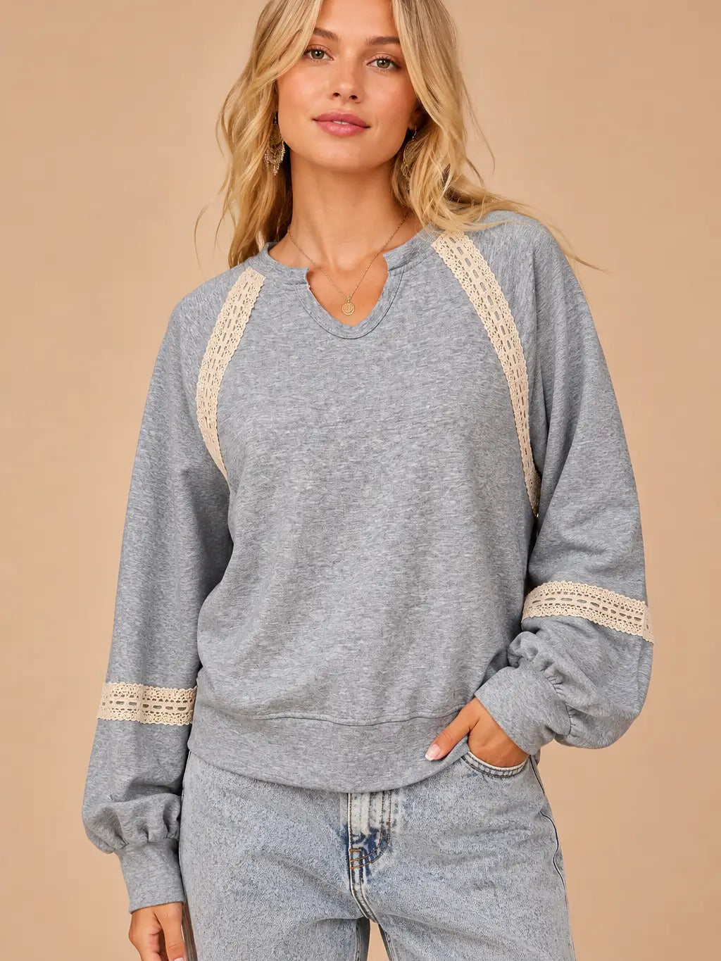 The Colette Lace-Trimmed Gray Sweatshirt