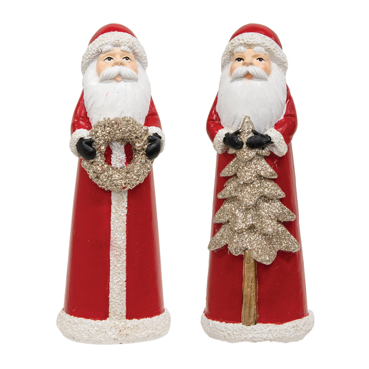 Resin Glitter Winter Floral Santa Figure - Posh West Boutique