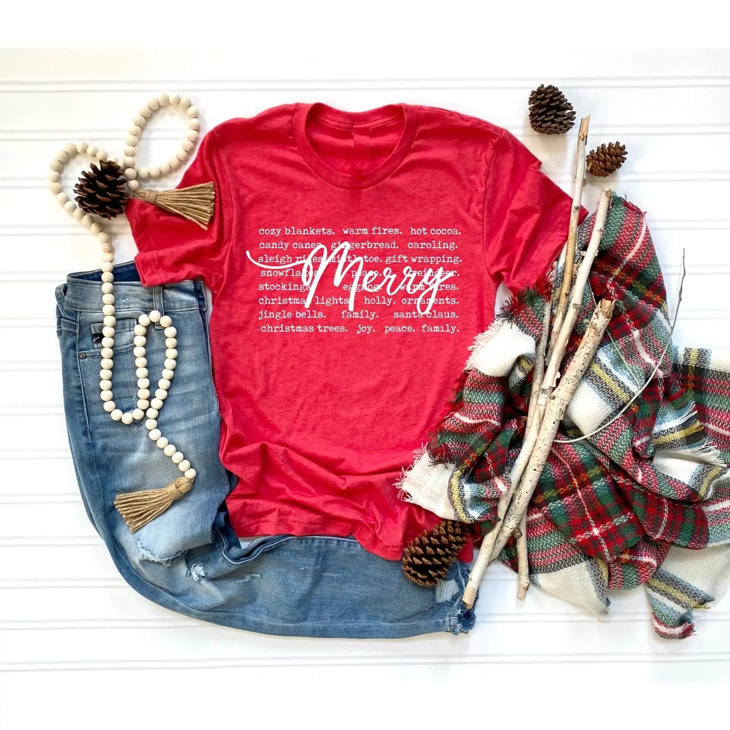 Red Merry Collage Holiday Graphic Tee - Posh West Boutique