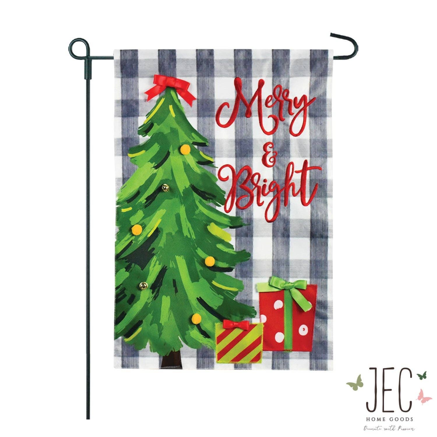 Christmas Merry & Bright Buffalo Check Tree 2-Sided Garden Flag - Posh West Boutique