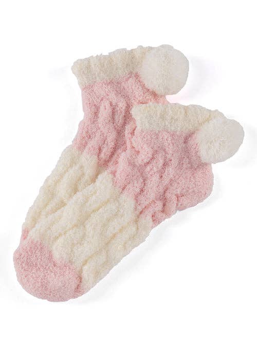 Light Pink & Ivory Footies with Pom - Posh West Boutique