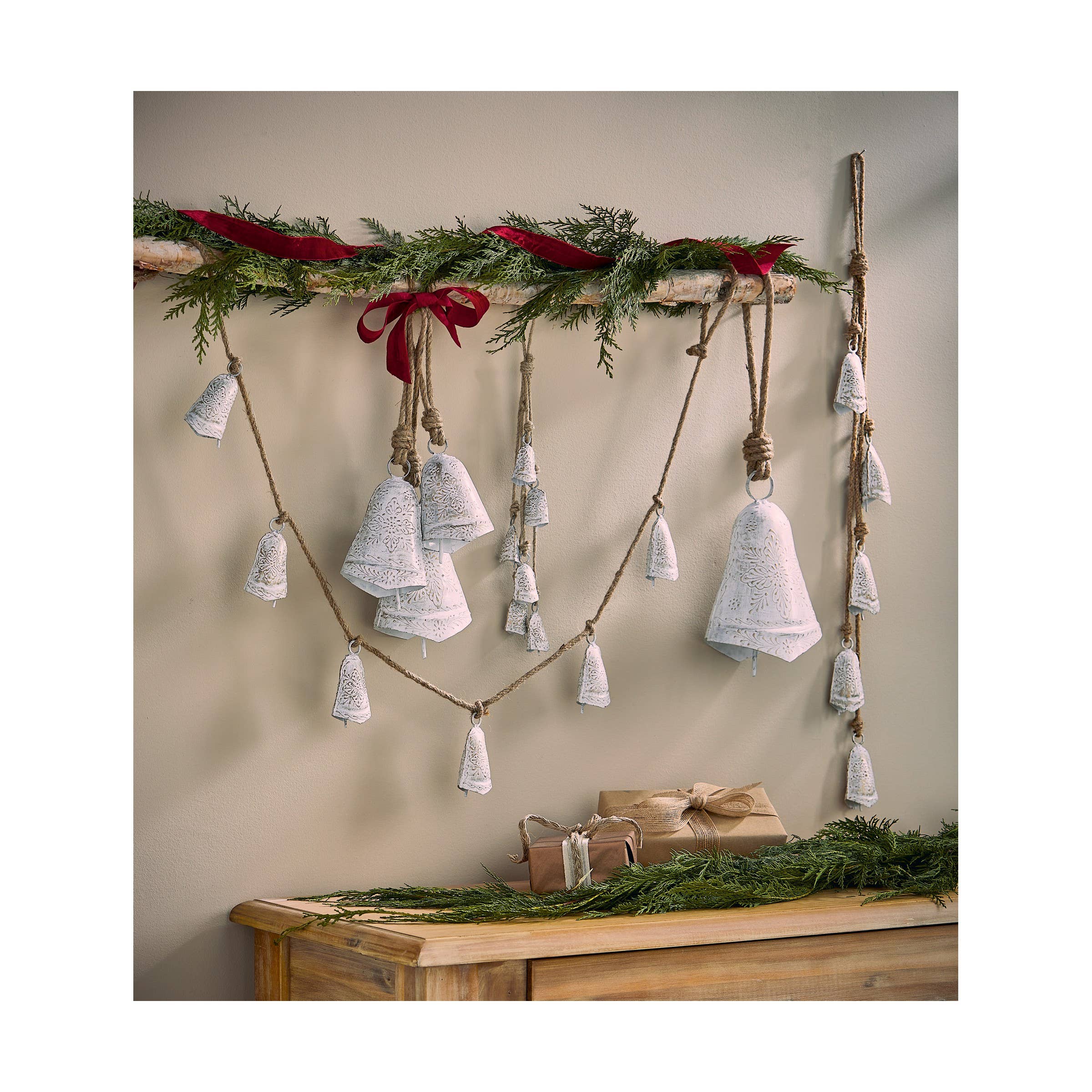 Balsam Bell & Jute Rope Cluster - Antique White - Posh West Boutique