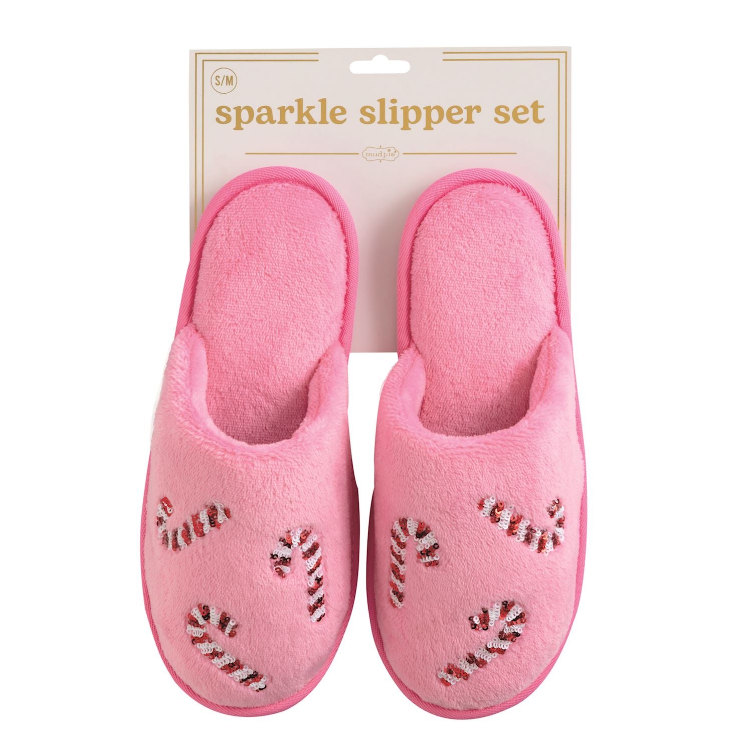 Blush Candy Cane Holiday Sparkle Slippers - Posh West Boutique
