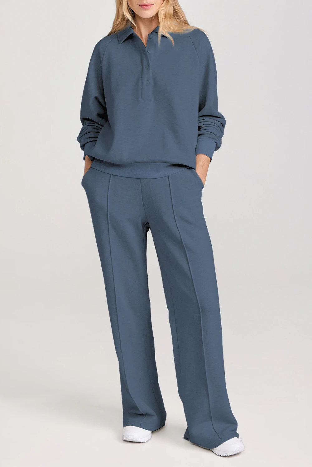 Sail Blue Collared Two Piece Set - Posh West Boutique