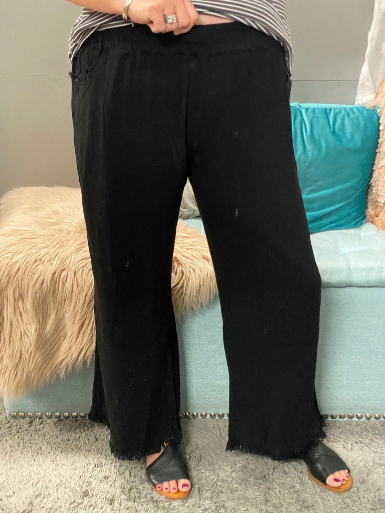 Wide Leg Black Pull-On Gauze Pants - Posh West Boutique