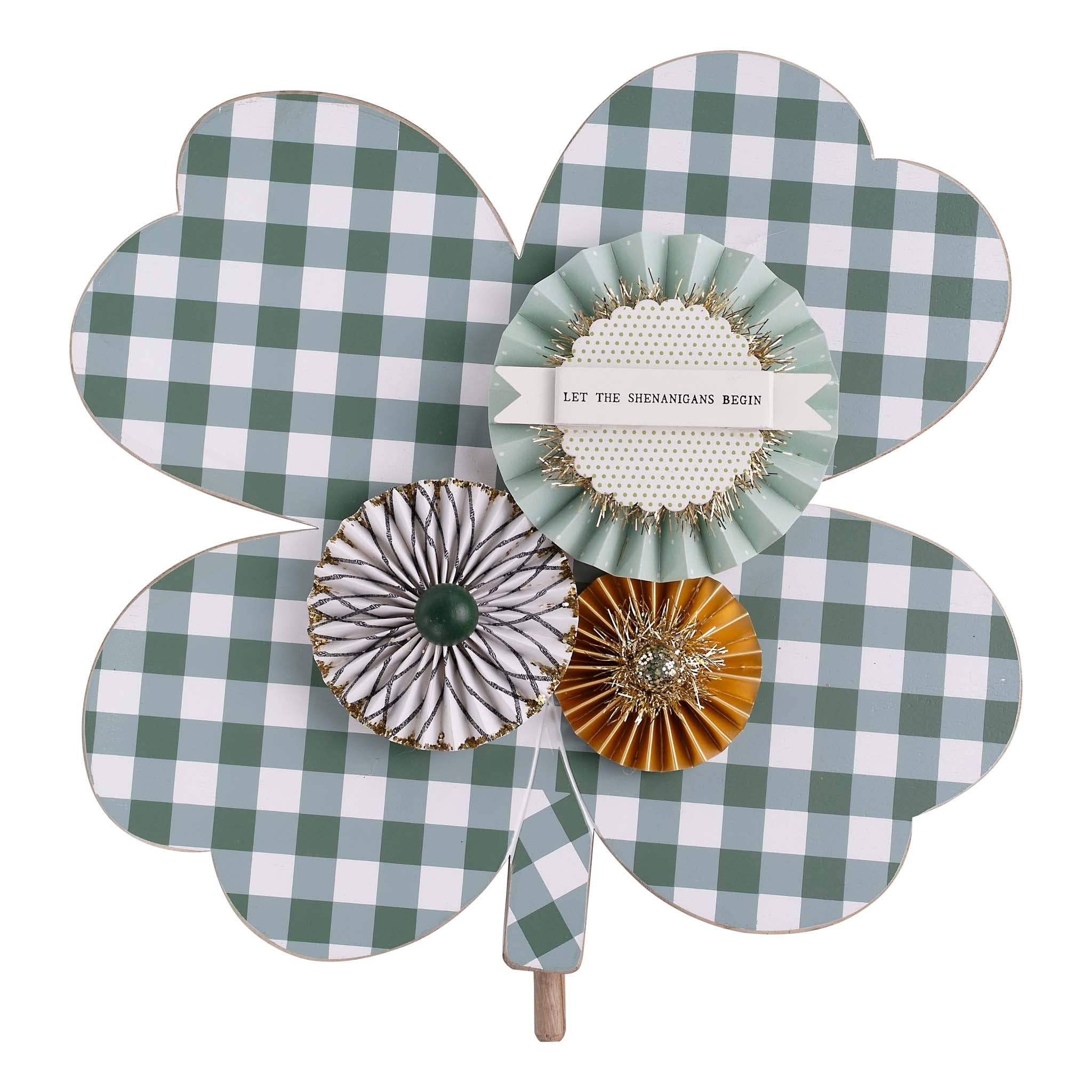 Plaid Shamrock Wood Topper - Posh West Boutique