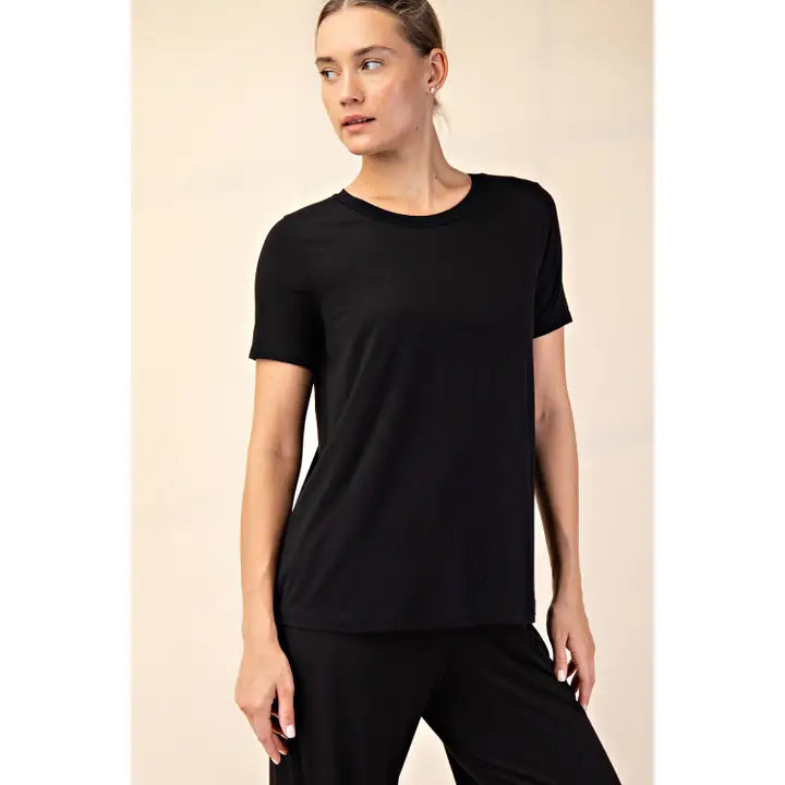 Black Viscose Modal Short Sleeve Top - Posh West Boutique