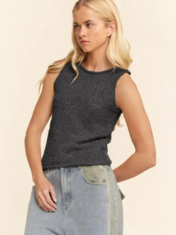 Grey Sleeveless Knit Tank Top - Posh West Boutique