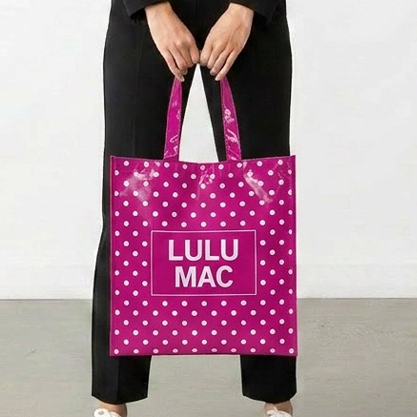 Hot Pink with White Polka Dots Reusable Tote