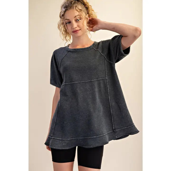 Black Mineral Wash Oversized Short Sleeve Top - Posh West Boutique