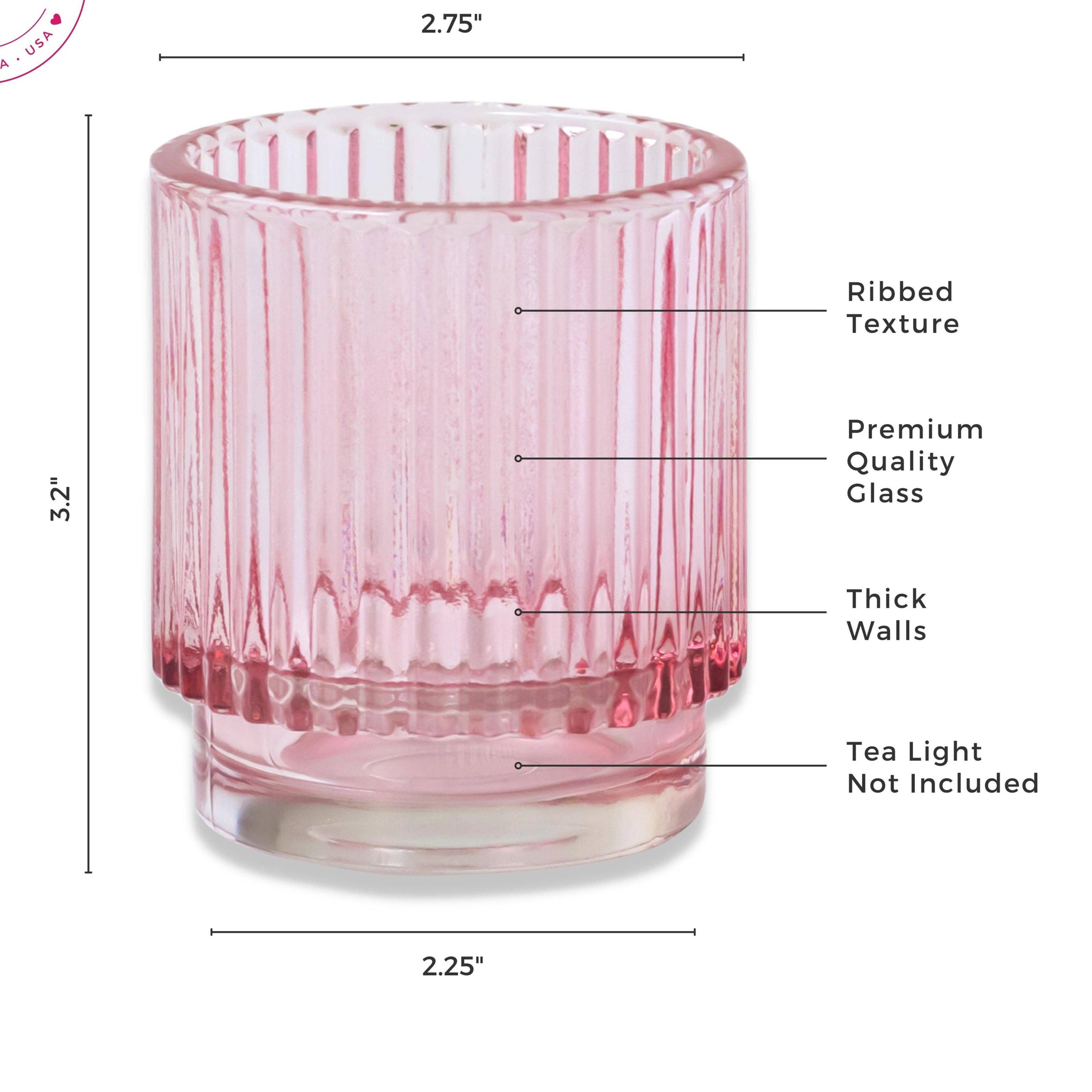 Ribbed Pink Glass Votive Candle Holder