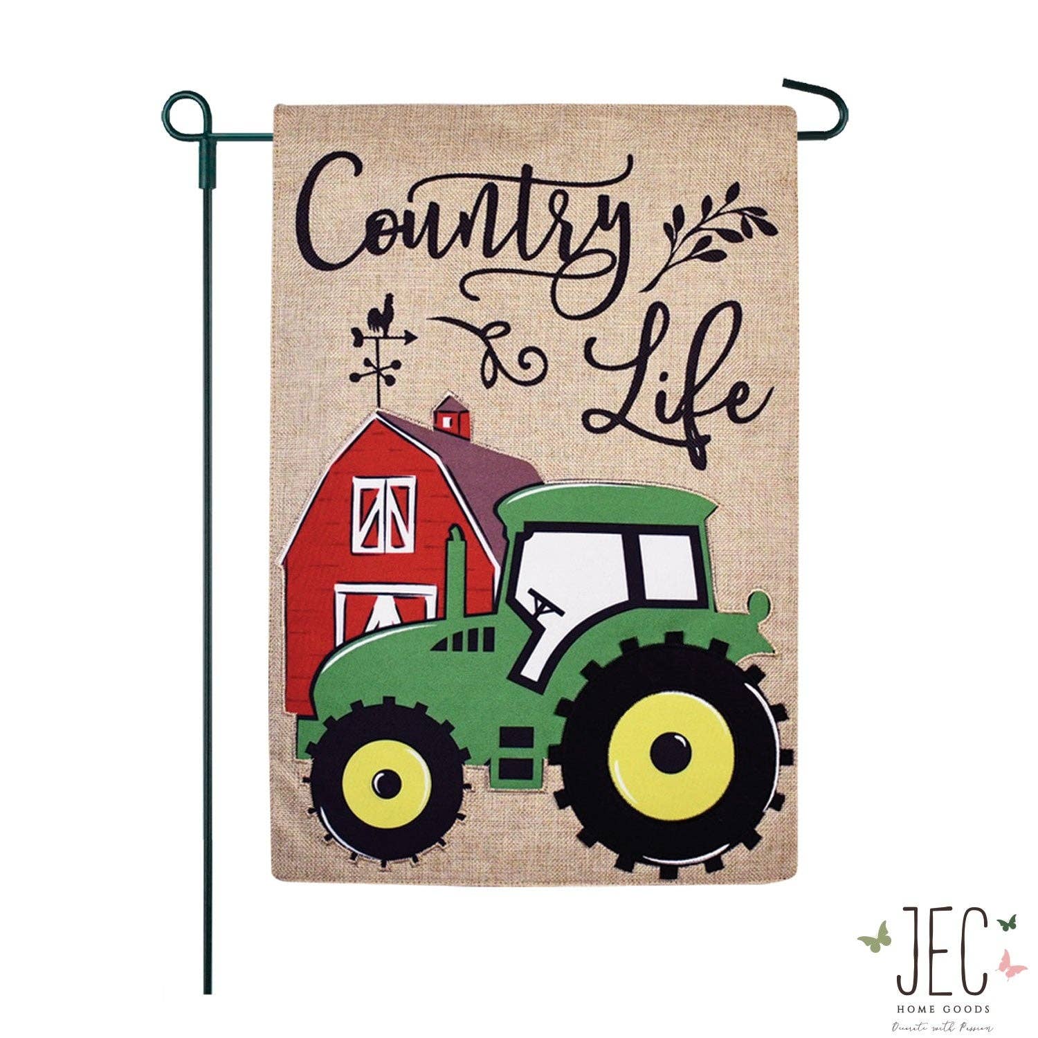 Green Tractor Burlap  2-Sided Garden Flag - Posh West Boutique
