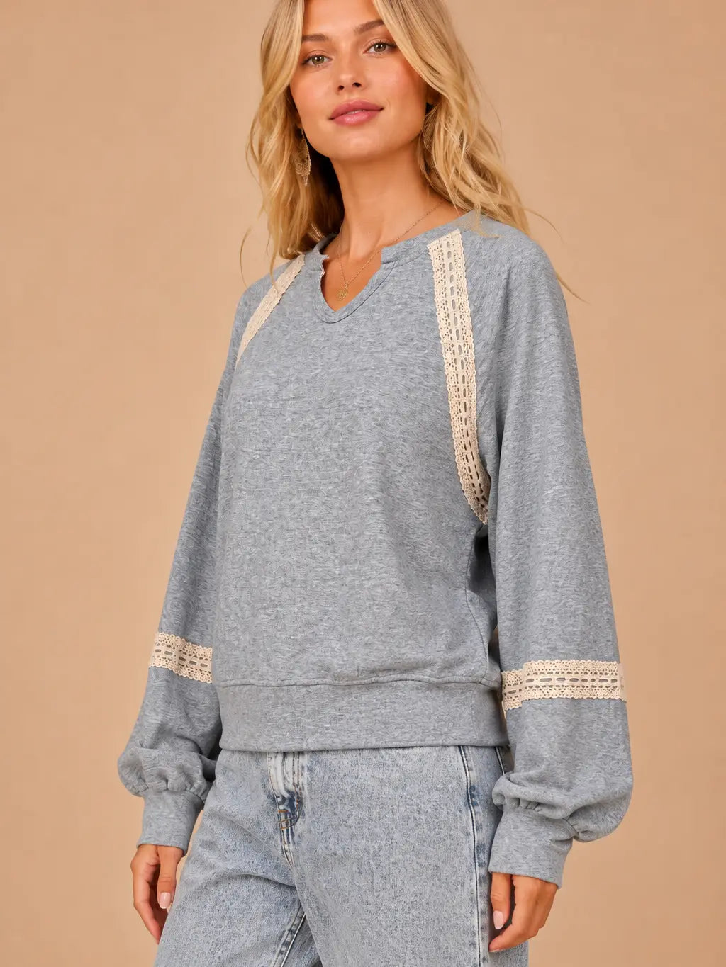 The Colette Lace-Trimmed Gray Sweatshirt