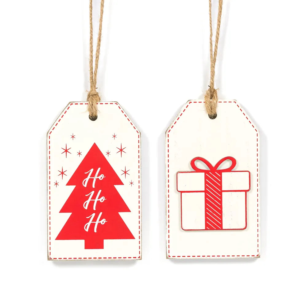 Tree/Present Reversible Wood Tag Ornament - Posh West Boutique