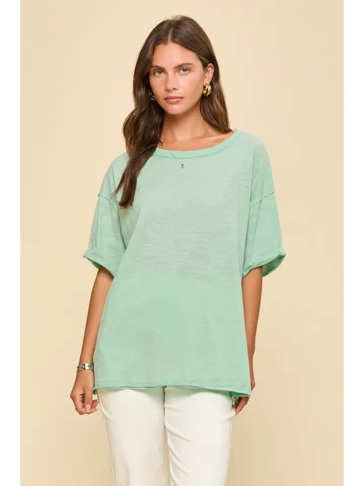 Mint Short Sleeve Cotton Top - Posh West Boutique