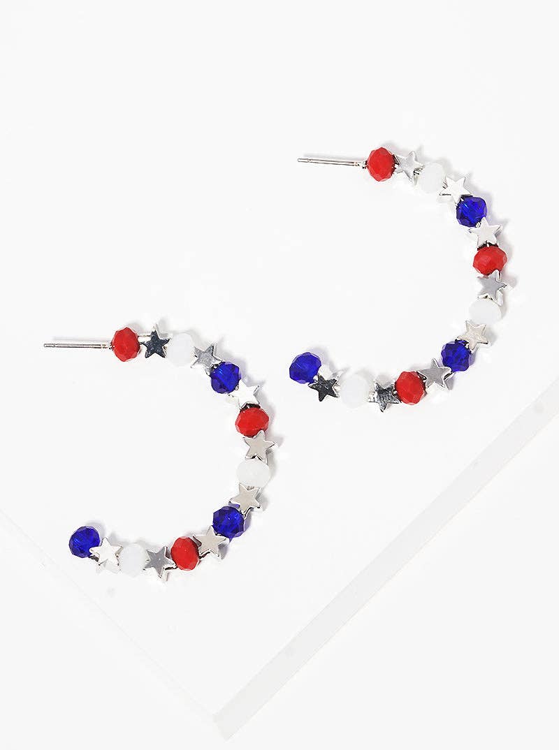 40mm Star And Faceted Beaded USA Open Hoop Earrinigs - Posh West Boutique