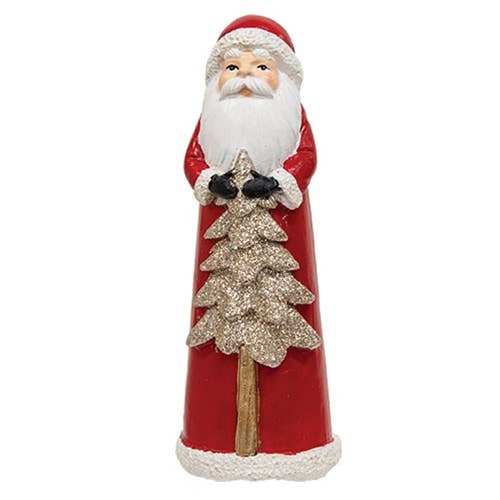 Resin Glitter Winter Floral Santa Figure - Posh West Boutique